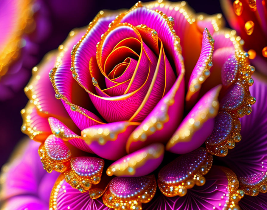 Vibrant Pink and Purple Rose with Patterned Petals