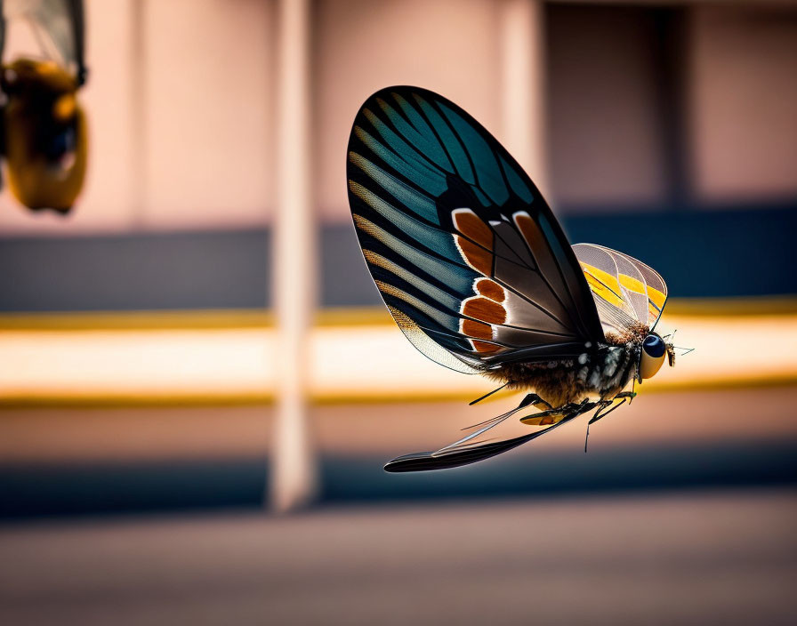 Black and Yellow Butterfly in Close-up Flight Shot