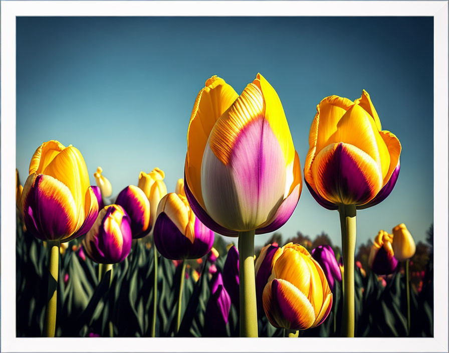 Colorful Yellow and Purple Tulips in Lush Garden Landscape