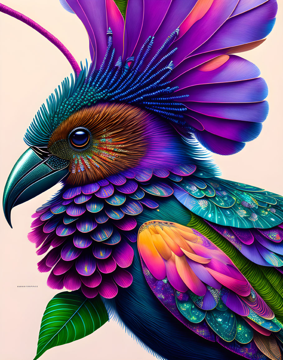 Vibrant Digital Artwork: Fantastical Bird with Iridescent Feathers