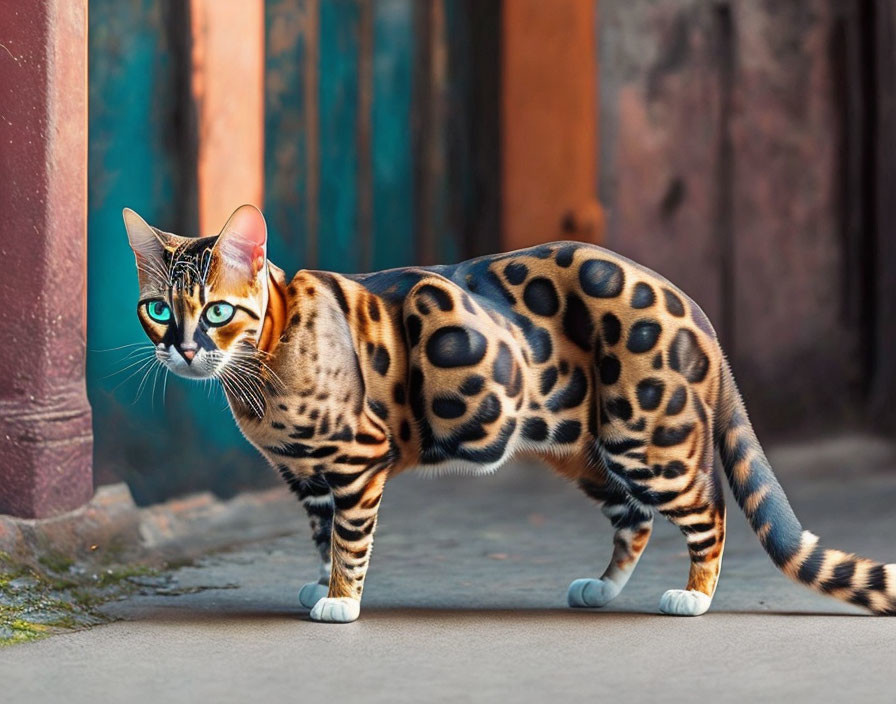 Bengal Cat with Striking Rosette Markings on Concrete Surface