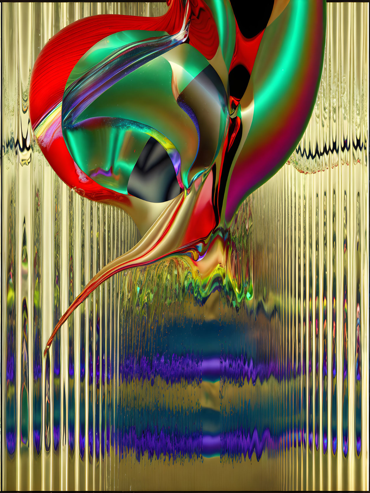 Fluid Red and Green Abstract Art on Textured Golden Background