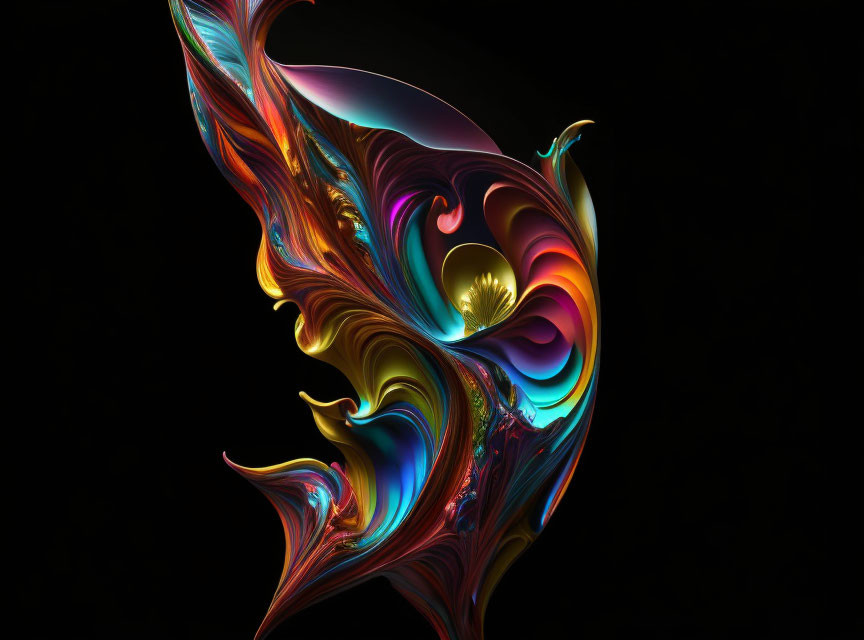 Colorful Swirl Design with Fluid Shapes and Gradients on Black Background