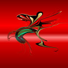 Vibrant Red Background with Colorful Swirls and Light Streak