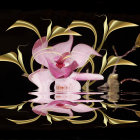 Stylized white lily with pink touches on dark surface