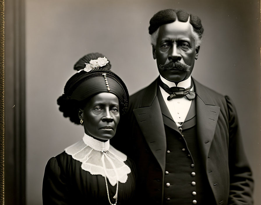 Vintage Black and White Photo of Distinguished Man and Woman in Formal Attire