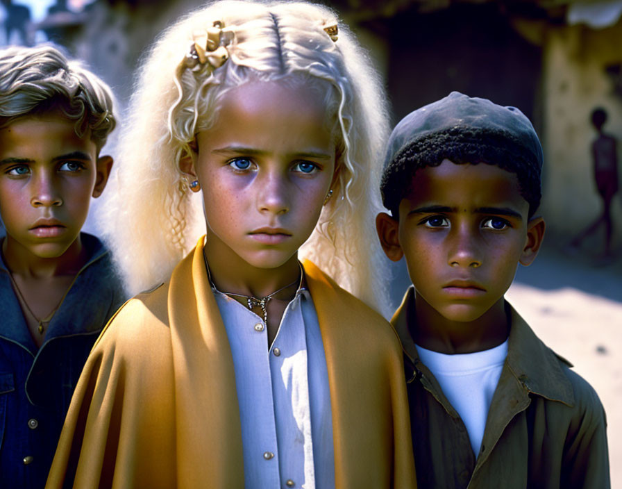 Three Children with Striking Eyes and Diverse Features