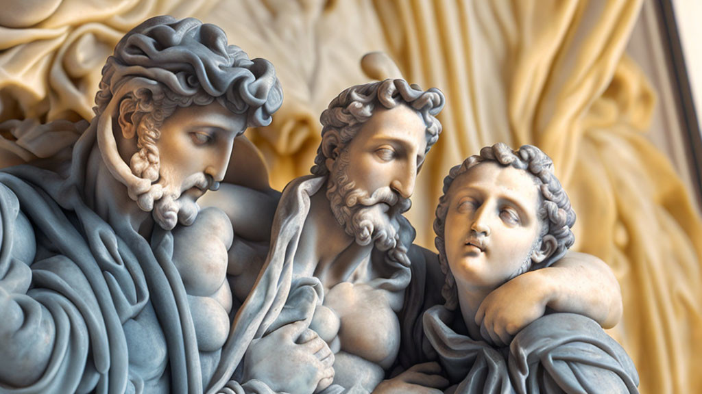 Intricately Carved Marble Statues of Classical Figures conversing