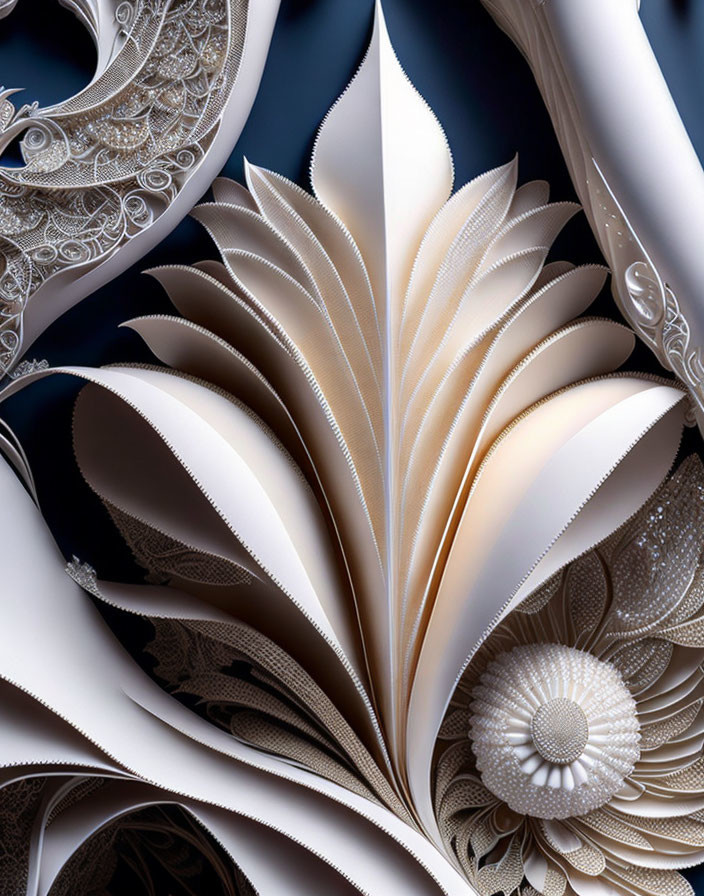 Intricate Paper Art Piece: Elegant Swirls and Patterns on Dark Background