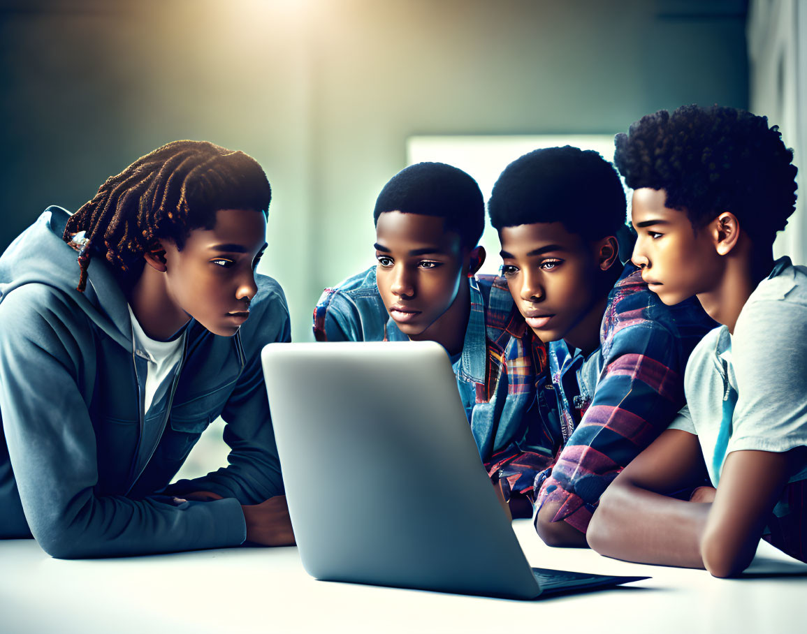 Group of Teenagers Engaged in Learning on Laptop