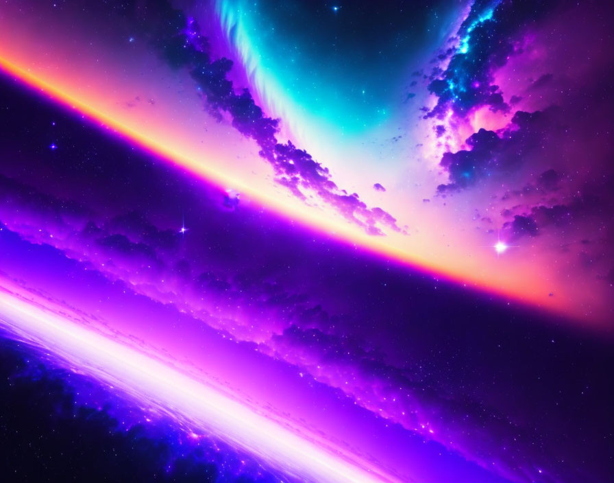 Colorful Cosmic Scene with Nebula, Stars, and Light Streak