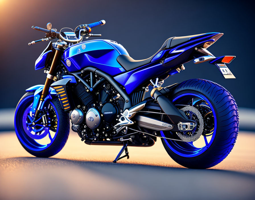 Blue Motorcycle with Exposed Engine and Modern Design