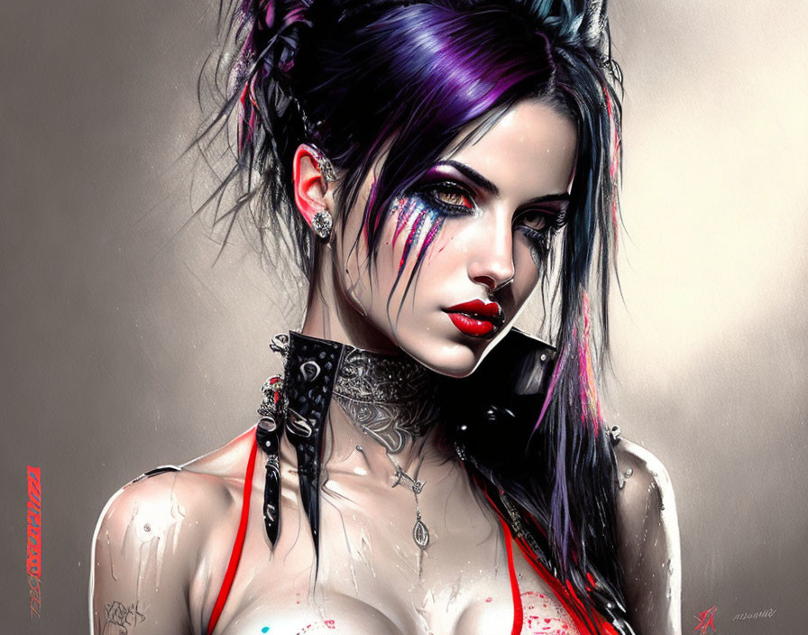 Gothic-style illustrated woman with dark hair and striking makeup