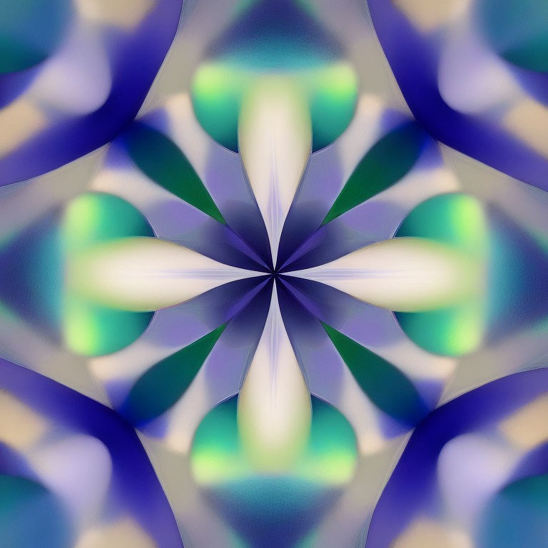 Symmetrical Blue, Green, and White Abstract Kaleidoscope Pattern