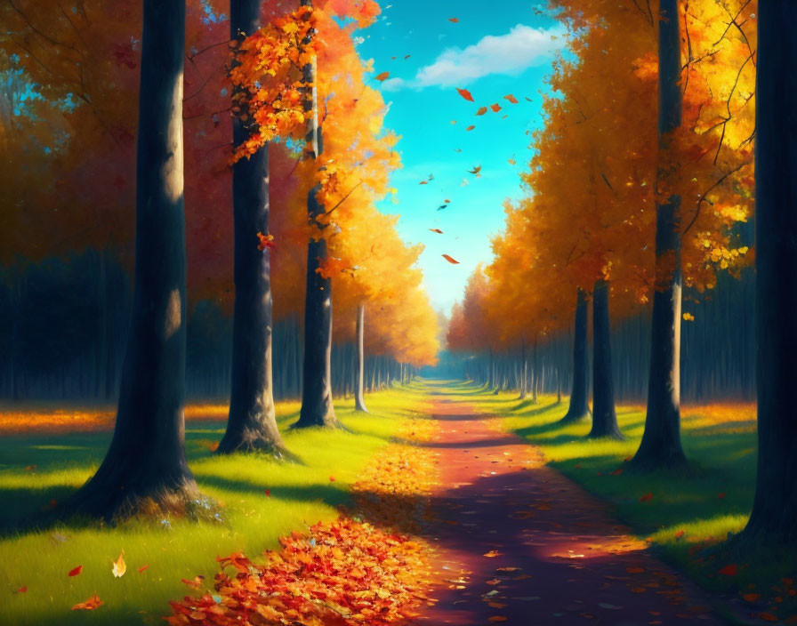 Tranquil Autumn Path with Vibrant Foliage