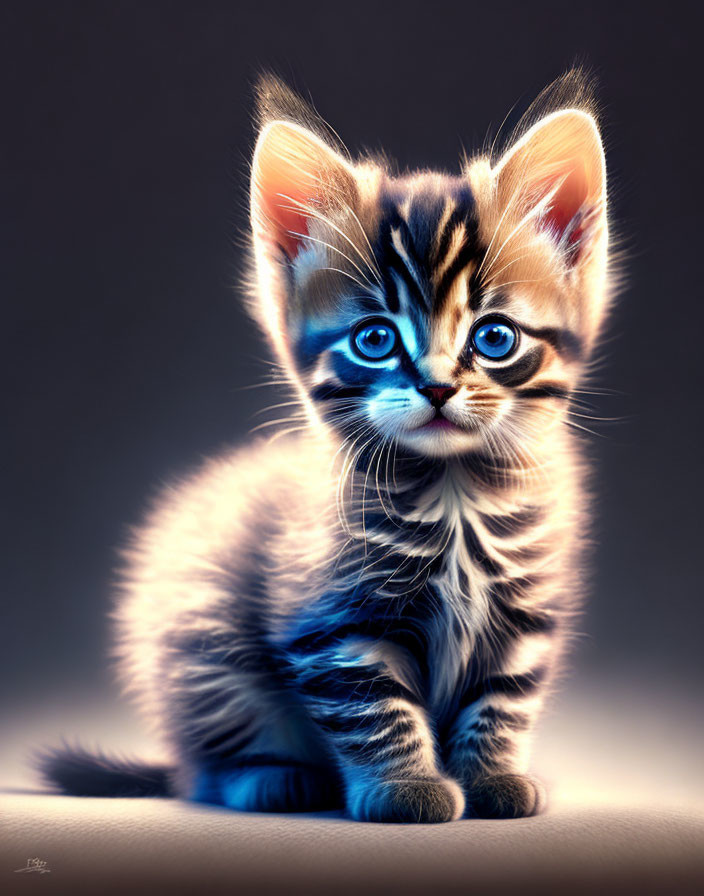 Adorable striped kitten illustration with expressive eyes