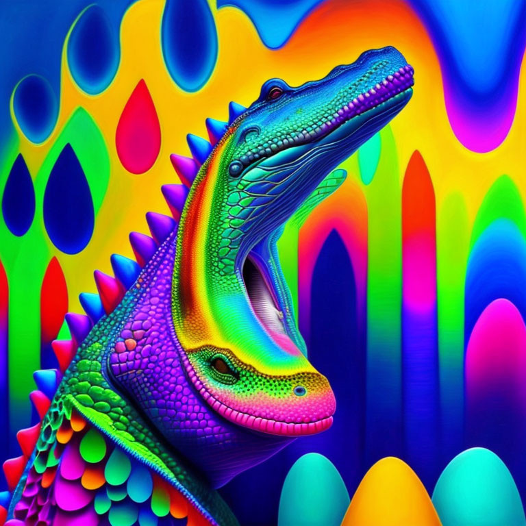 Colorful Crocodile Head Artwork with Psychedelic Rainbow Palette