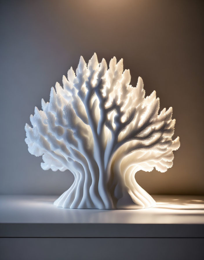 Intricate white coral-shaped sculpture on gradient background