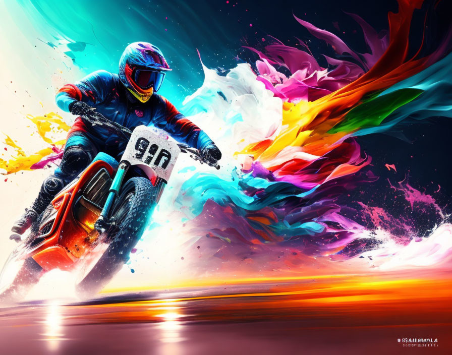 Colorful Motocross Rider Artwork with Dynamic Speed Trail