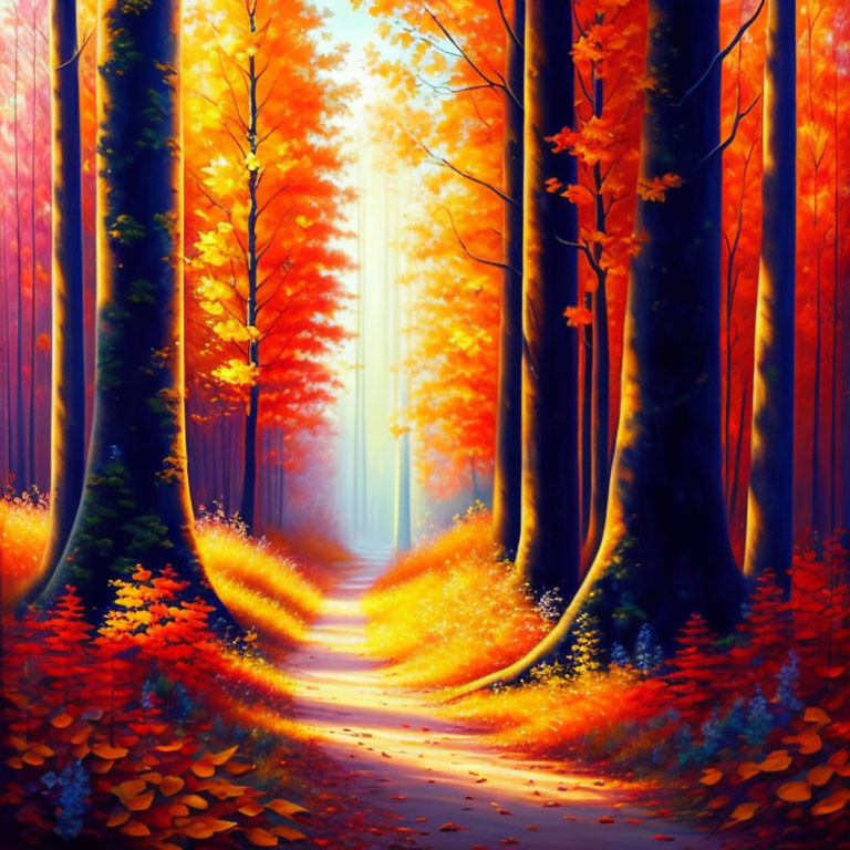 Scenic autumn forest path with vibrant colors