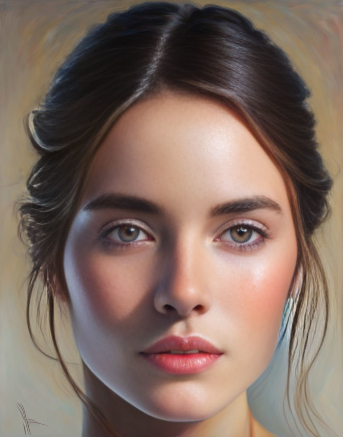 Portrait of young woman with brown hair and hazel eyes.