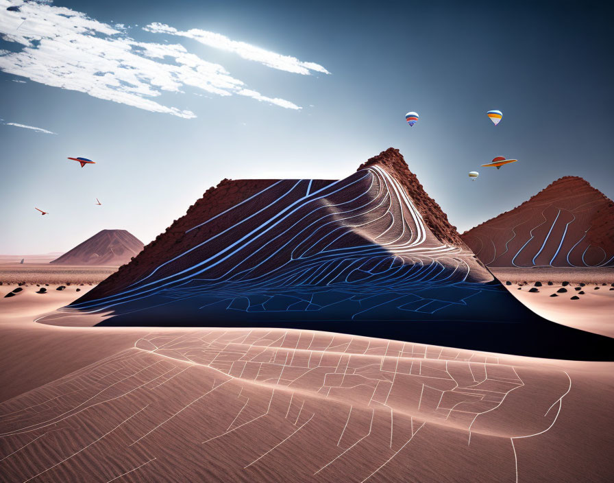 Patterned sand dune in surreal desert landscape