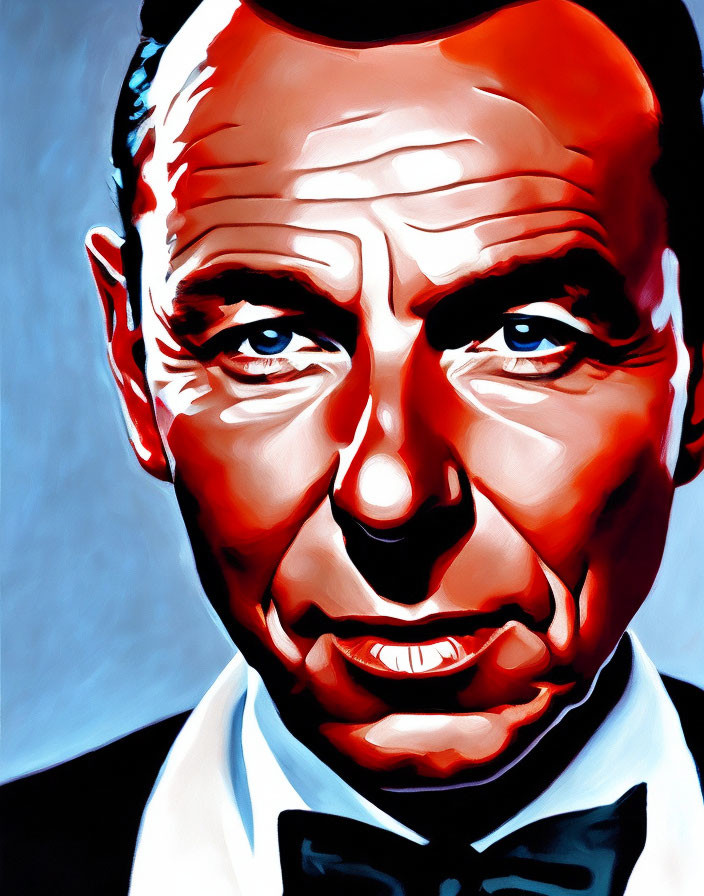 Vibrant pop art portrait of man in tuxedo with bow tie