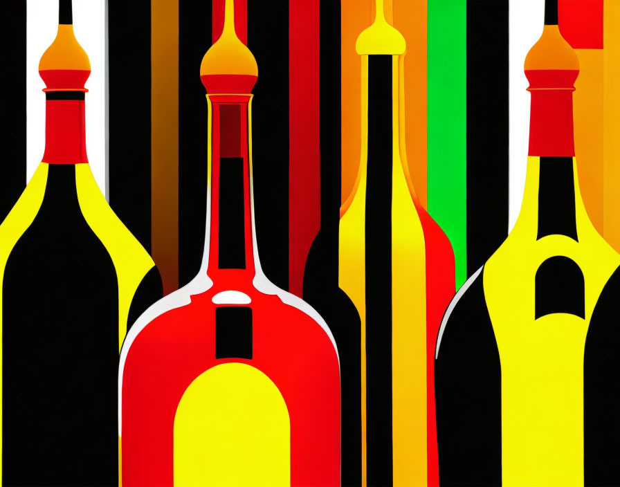 Vibrant Abstract Art: Five Bottles in Geometric Form