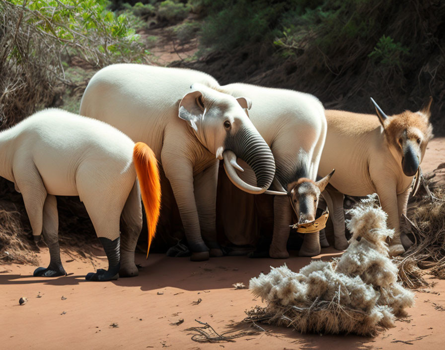 Animals with Humorously Swapped Body Parts: Elephant with Horse Legs, Lion with Elephant Face