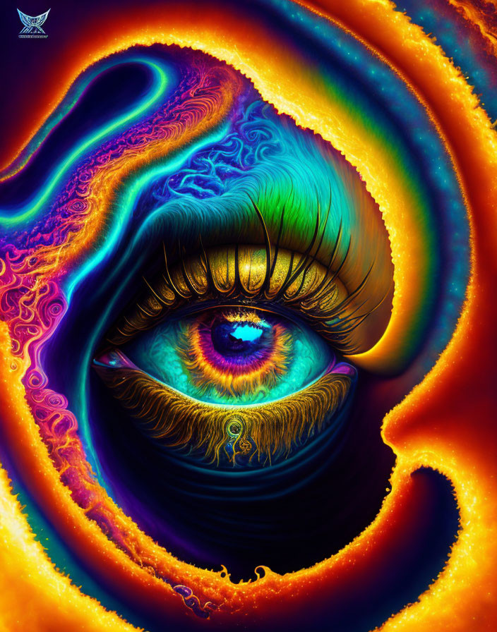 Detailed Blue Eye Surrounded by Vibrant Abstract Patterns