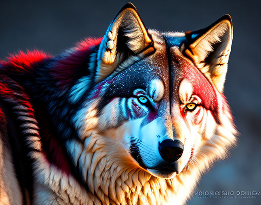 Colorful Wolf Artwork with Binary Code Elements