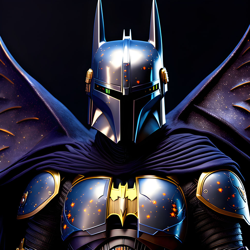 Metallic Batman Illustration with Night Sky Design