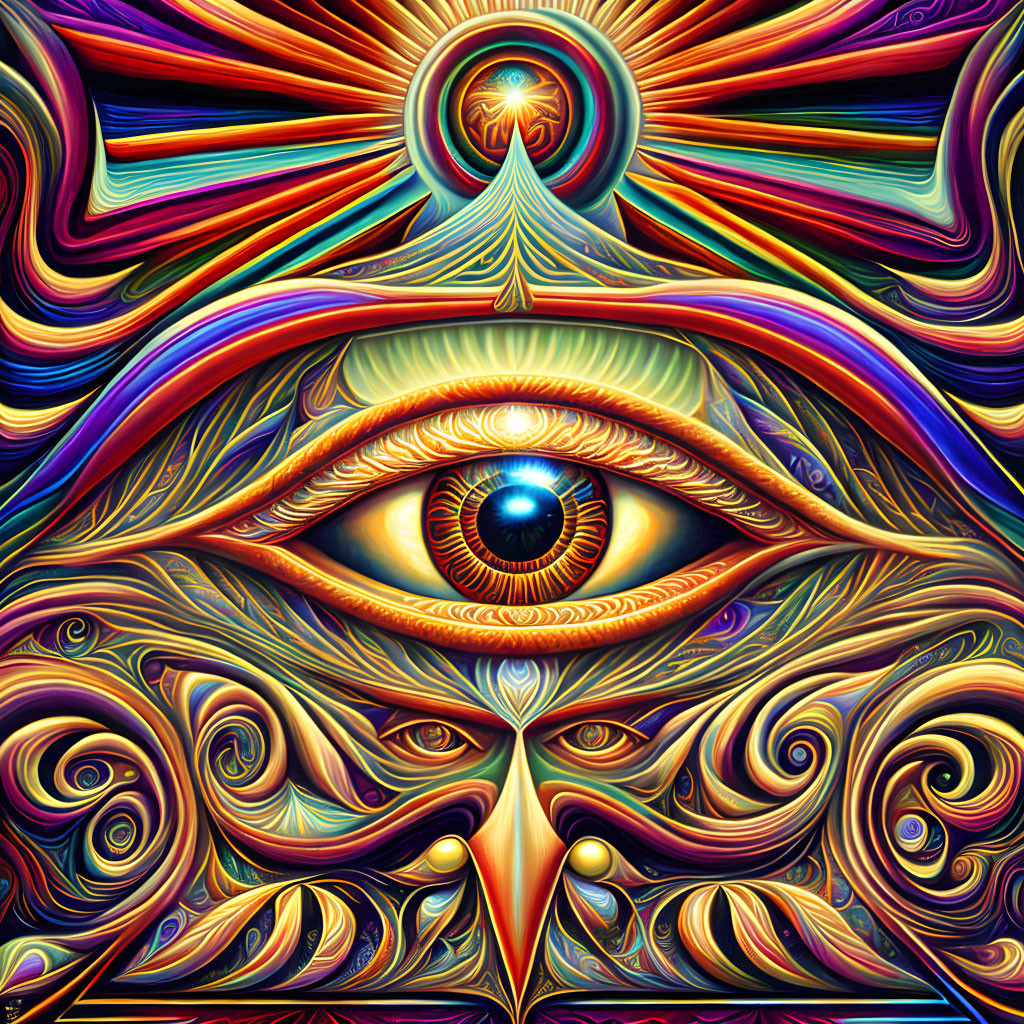 Colorful Psychedelic All-Seeing Eye with Radiant Beams