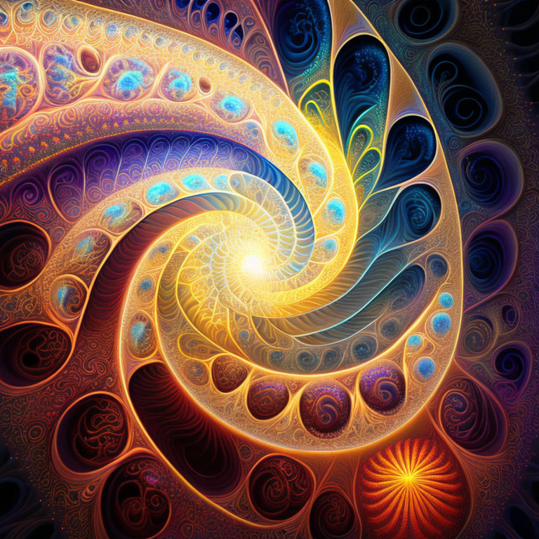 Colorful Fractal Image with Swirling Patterns and Bright Colors