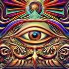 Colorful Psychedelic All-Seeing Eye with Radiant Beams