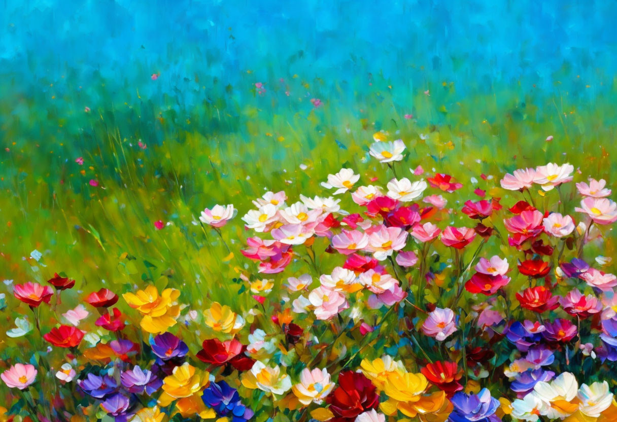 Colorful Field of Flowers in Vibrant Oil Painting