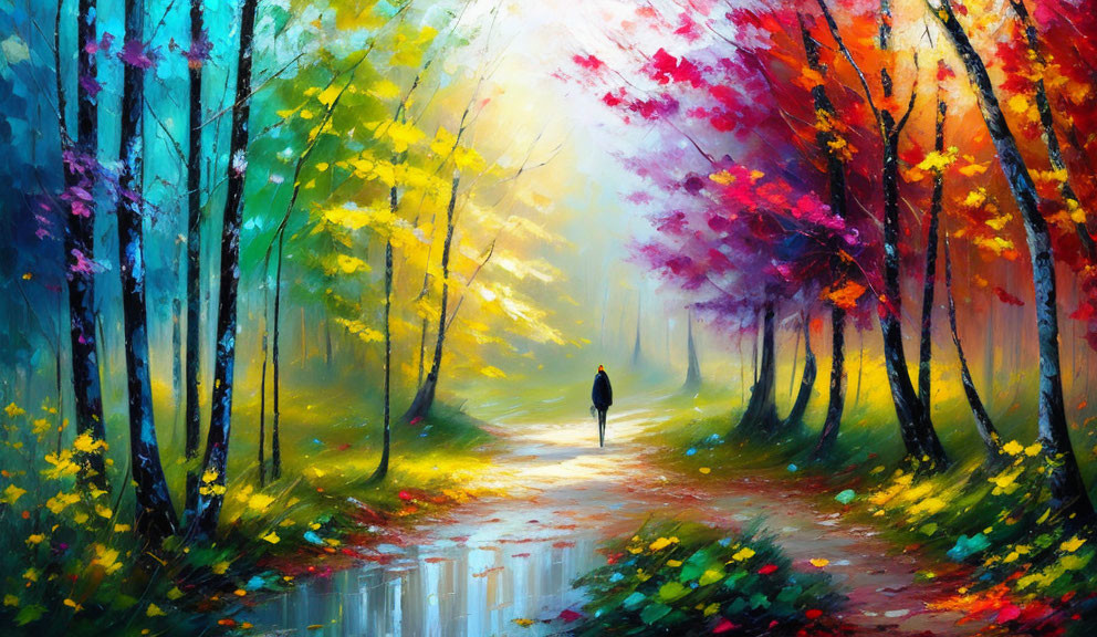 Colorful Autumn Trees in Vibrant Forest Painting