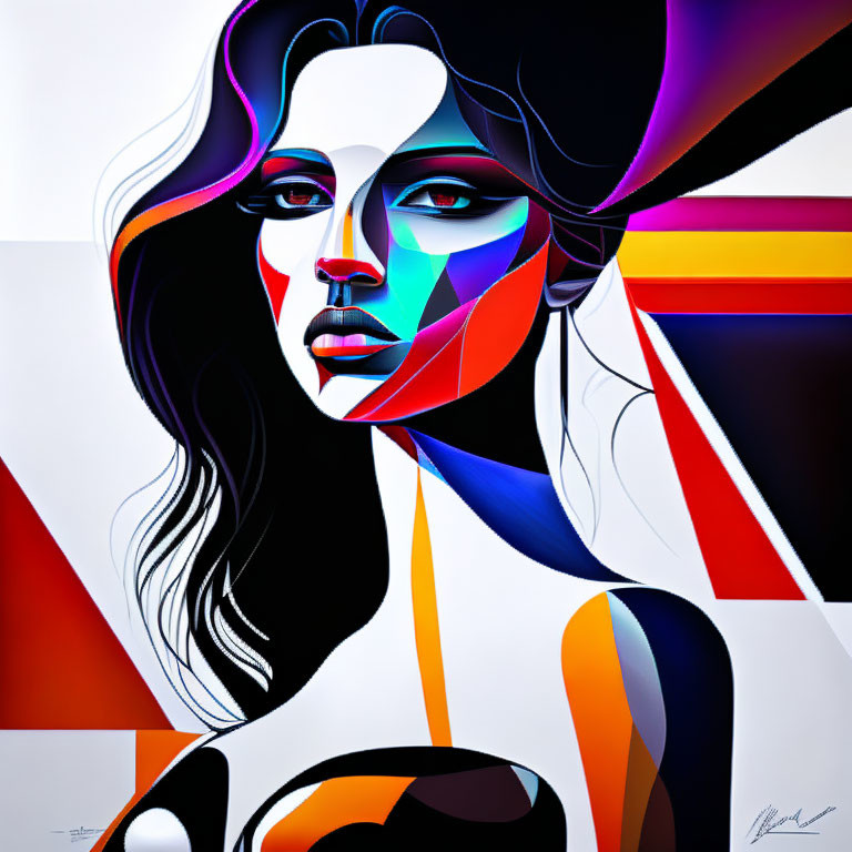 Colorful abstract portrait with geometric shapes and bold colors