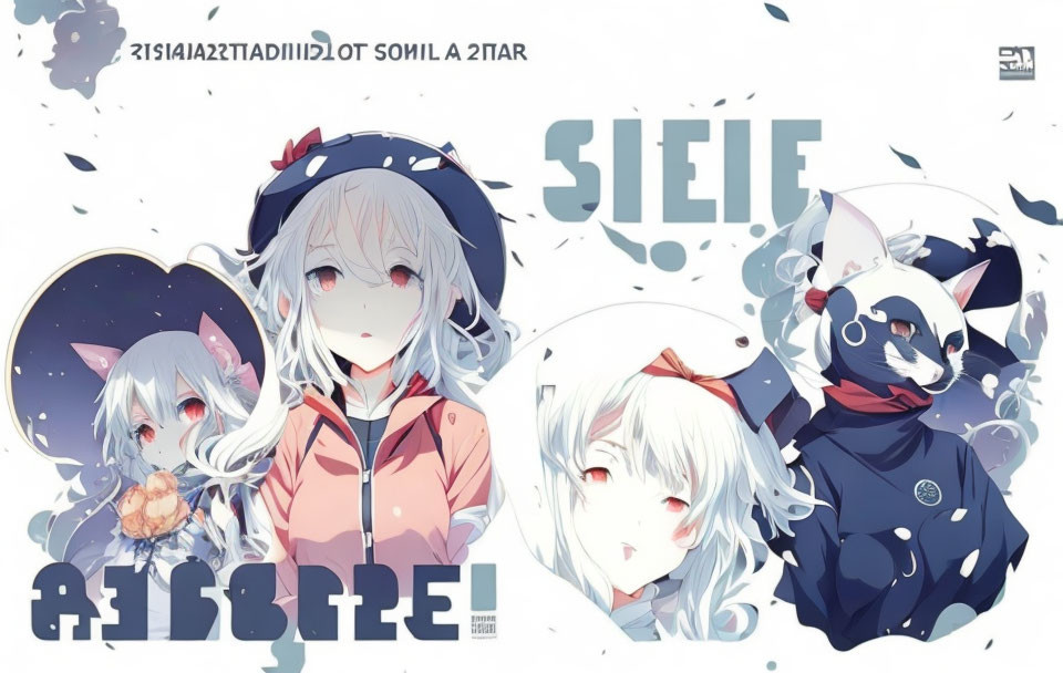 Silver-haired girl, red jacket, wolf-like creatures in anime-style artwork