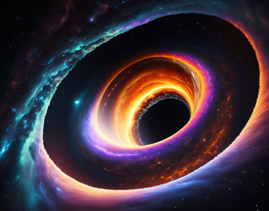 Colorful Illustration: Black Hole with Accretion Disk & Cosmic Gases