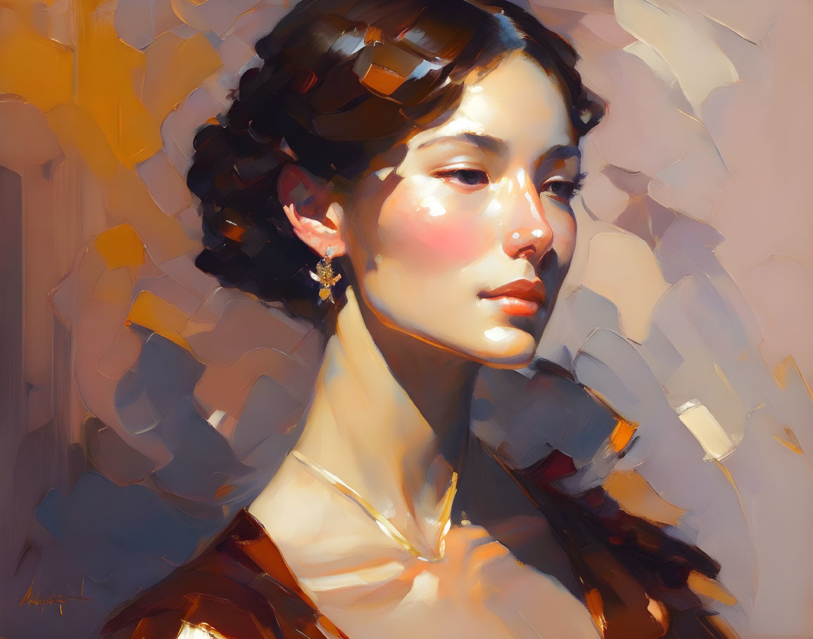 Portrait of Woman with Elegant Gaze in Warm Tones