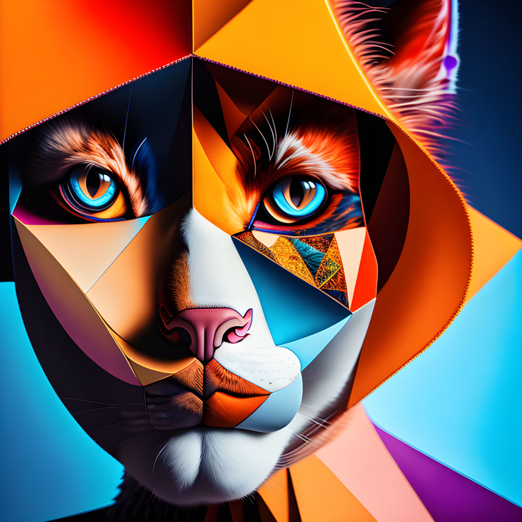 Colorful Geometric Cat Face Illustration