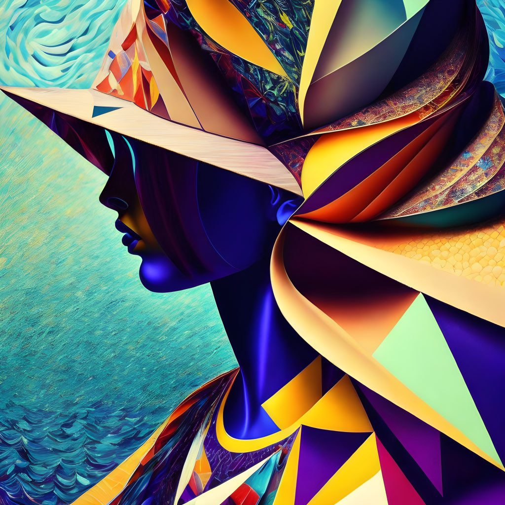 Colorful Stylized Female Figure Artwork with Geometric Texture