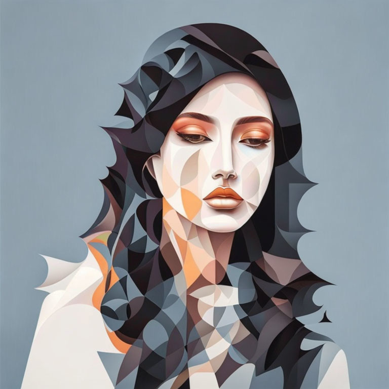 Polygonal Woman Illustration with Geometric Shapes in Soft Colors