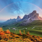 Majestic mountain range at sunset with golden trees and winding rivers