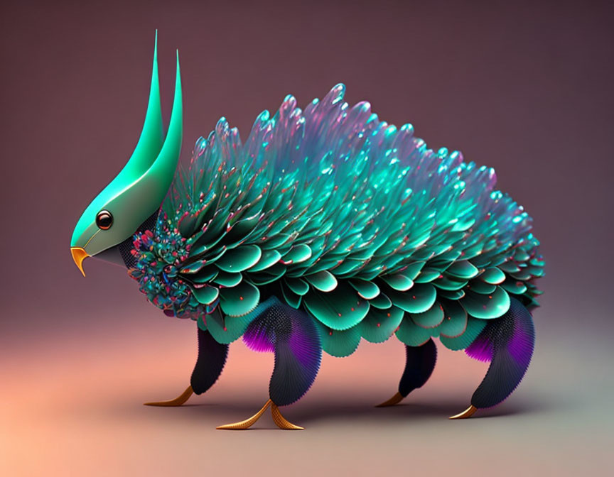 Colorful Digital Artwork: Bird-Like Creature with Iridescent Feathers