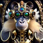 Detailed Regal Monkey with Golden Headgear and Glasses