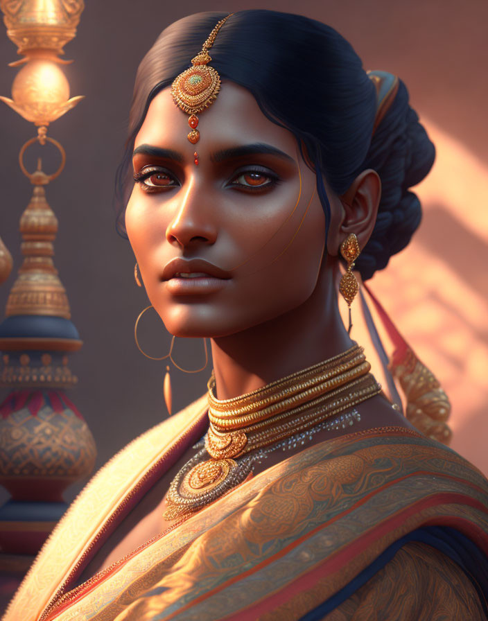 3D Rendered Image: Woman in Traditional Indian Jewelry