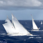 Dramatic stormy sea with ships and towering clouds