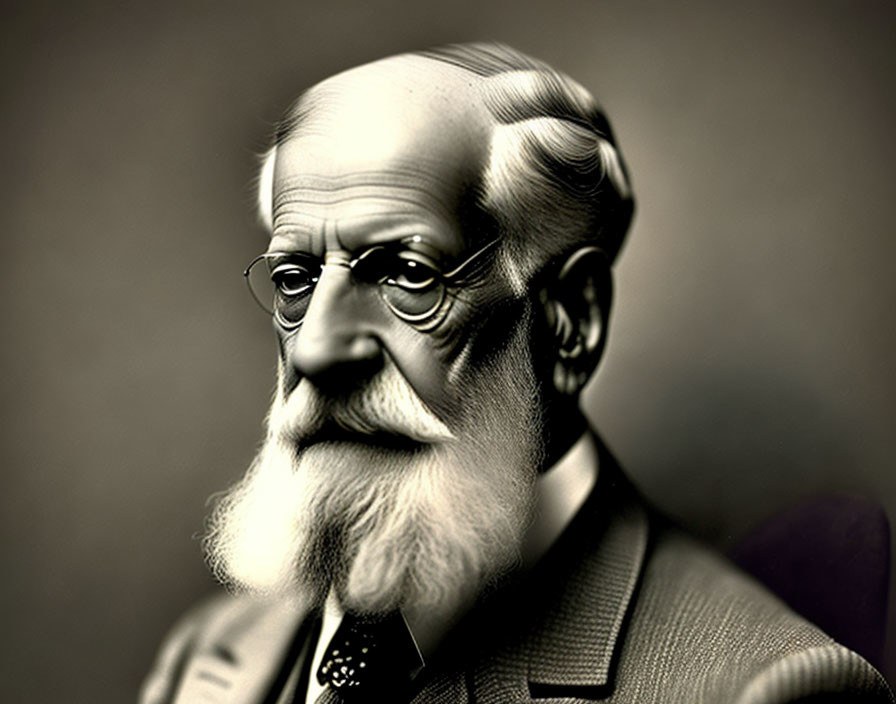 Elderly gentleman with full white beard in sepia portrait